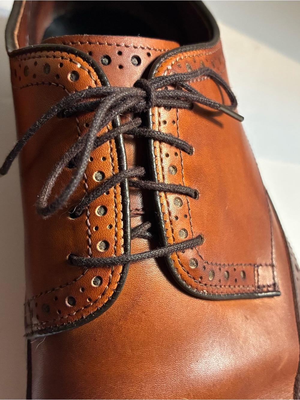 Allen Edmonds Cognac Brown Leather Wingtip Oxfords Men’s Size 13 - Picture 11 of 12